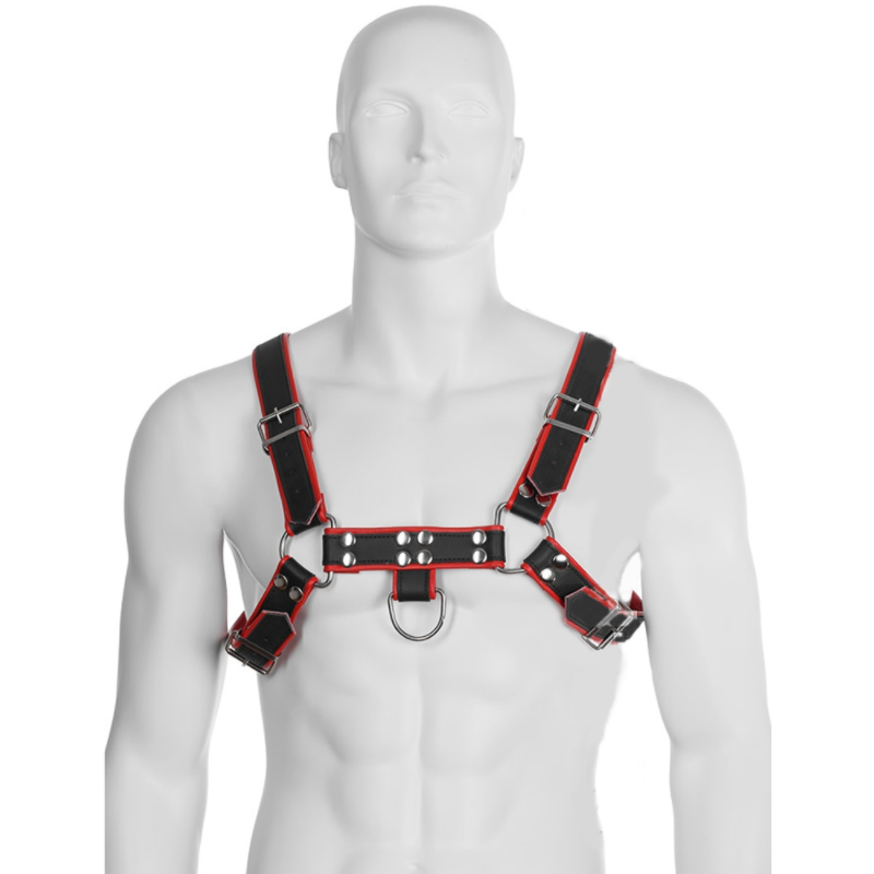 Leather Body Chain Harness Iii Black / Red-For Bondage Play--