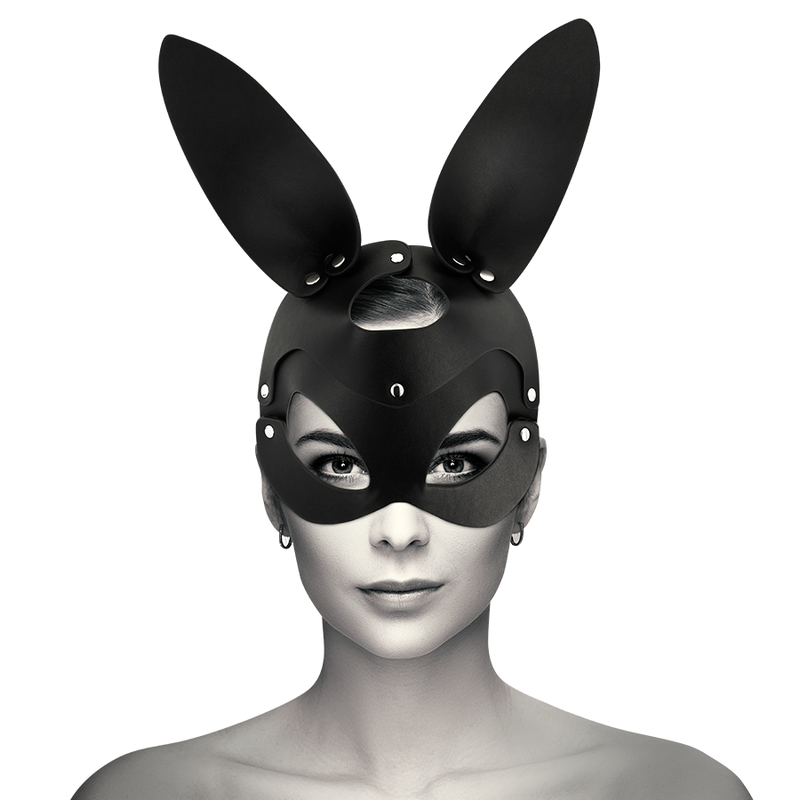 Coquette Vegan Leather Mask With Bunny Ears--