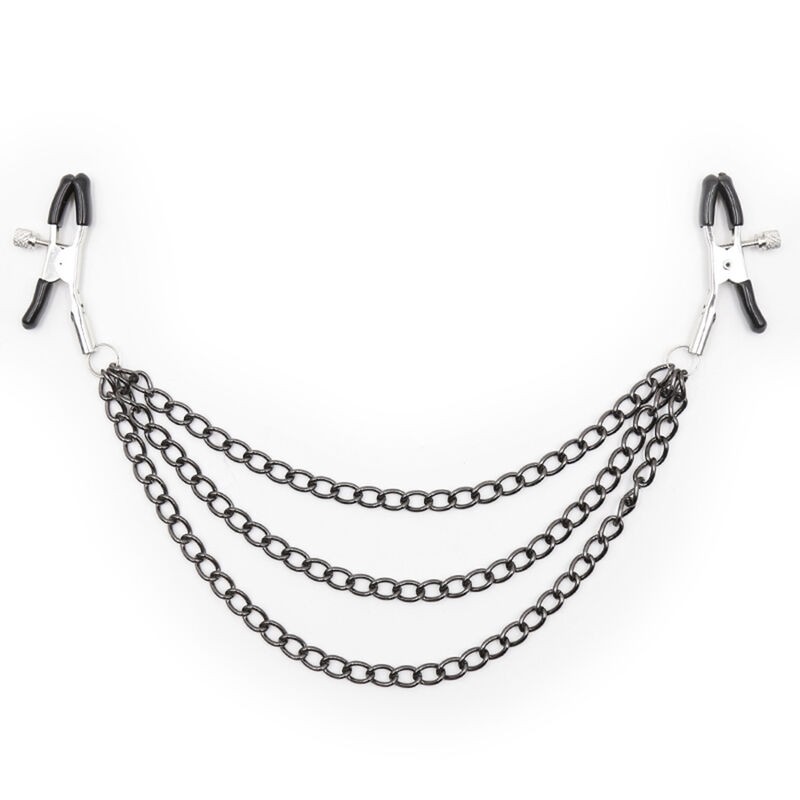 Ohmama Fetish Black Nipple Clamps With Multi Chains